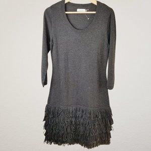 Calvin Klein Gray Fringe 3/4 Sleeve Sweater Dress